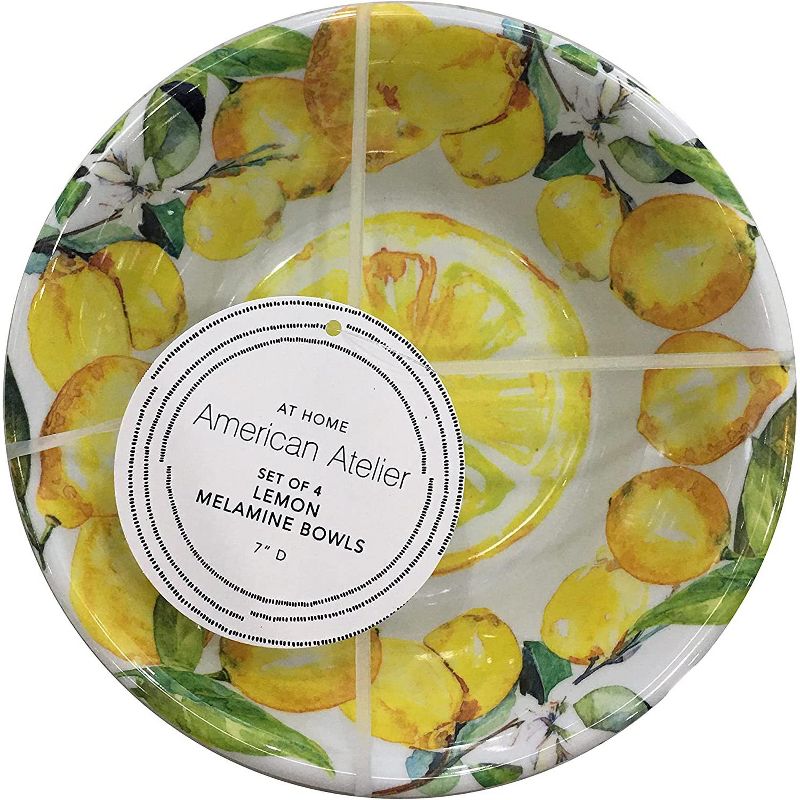 American Atelier Lemon Design Melamine Bowls, 7-Inch, Lightweight and Break-Resistant Pasta Bowls, Set of 4,, 1 of 4