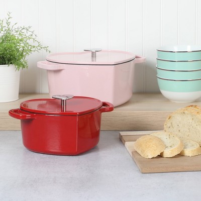 Red Heart Shaped 2-Quart Enameled Cast Iron Dutch Oven