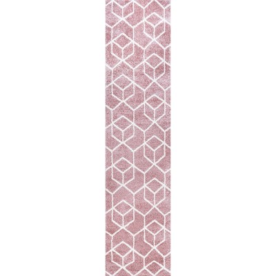 Rose and White Geometric Flat Woven Reversible Area Rug