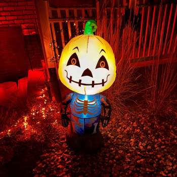 Sunnydaze Indoor/Outdoor Halloween Pumpkin Head Skeleton Man Inflatable Yard Decoration - 50"