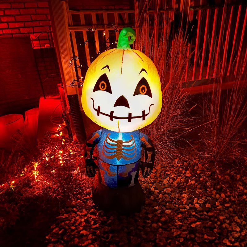 Sunnydaze Indoor/Outdoor Halloween Pumpkin Head Skeleton Man Inflatable Yard Decoration - 50", 1 of 15