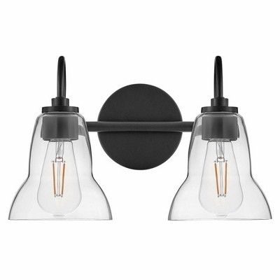 Black Steel Dual Light Vanity with Clear Glass Shades