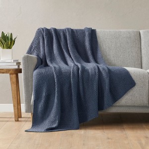 JUJABU 50"x60" Cotton Knit Throw Blanket for Couch, Bed or Chair, Lightweight All-Season Use, Blue - 1 of 4