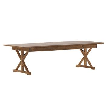 Merrick Lane 9' x 40" Rectangular Antique Rustic Solid Pine Foldable Dining Table with Crisscross Legs