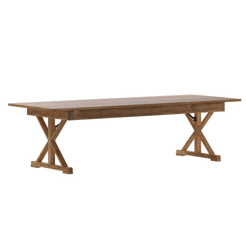 Merrick Lane 9' x 40" Rectangular Antique Rustic Solid Pine Foldable Dining Table with Crisscross Legs, 1 of 14