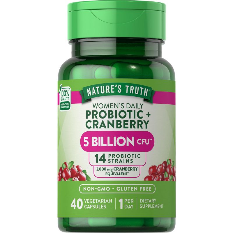 Nature's Truth Probiotics for Women with Cranberry | 5 Billion Active Cultures | 40 Vegetarian Capsules, 1 of 6