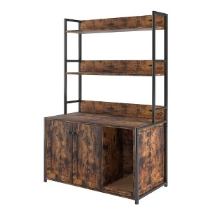 Gulches Brown Cat Litter Box Enclosure - Large Hidden Cat Washroom with 3-Tier Storage Shelf, Scratch Pad & Magnetic Doors, 35.2''W x 17.7''D x 52''H - 1 of 4