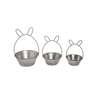 Transpac Metal 14.75 in. Silver Easter Bunny Ear Containers Set of 3