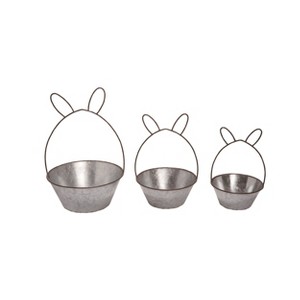 Transpac Metal 14.75 in. Silver Easter Bunny Ear Containers Set of 3 - 1 of 2