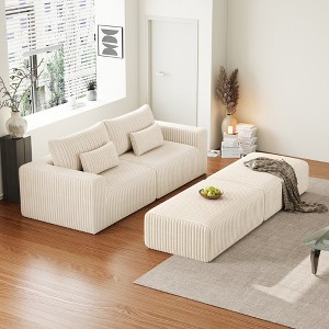 GDFStudio Gustave Modular 102" W Corduroy Upholstered Chaise Lounge/Sectional Sofa with Ottoman - 1 of 4