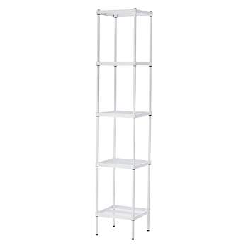 Design Ideas MeshWorks 5 Tier Full-Size Metal Storage Shelving Unit Tower for Kitchen, Office, and Garage Organization, 13.8” x 13.8” x 70.9” White