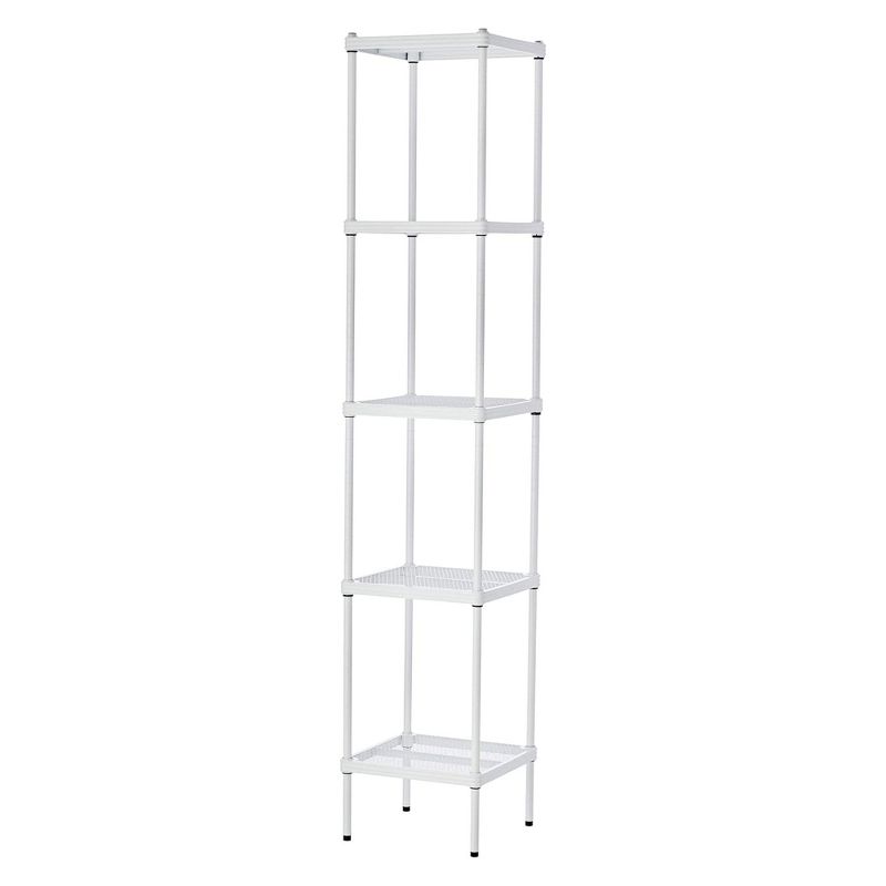 Design Ideas MeshWorks 5 Tier Full-Size Metal Storage Shelving Unit Tower for Kitchen, Office, and Garage Organization, 13.8” x 13.8” x 70.9” White, 1 of 7