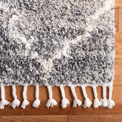 Gray and Ivory Geometric Shag Area Rug