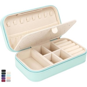 PU Leather Travel Jewelry Case Beige Color Compact Organizer for Earrings Necklaces - 1 of 4