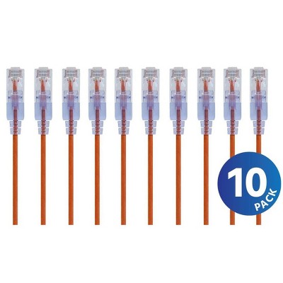 Monoprice Cat6A Ethernet Network Patch Cable - 20 Feet - Orange | 10-Pack, 10G - SlimRun Series