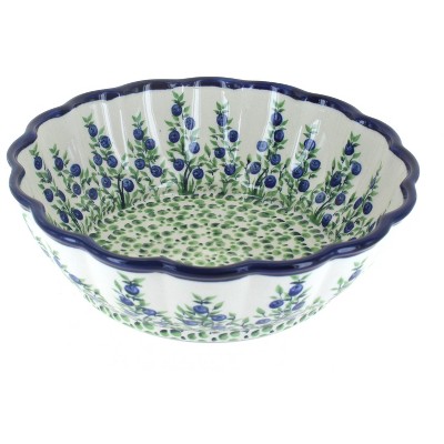 Blue Rose Polish Pottery Porcelain Vine Large Scallop Bowl