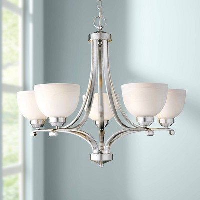 Elegant Empire 5-Light Chandelier in Brushed Nickel with Etched Marble Glass