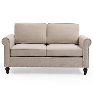 TiramisuBest Light Grey Linen 3-in-1 Convertible Sleeper Loveseat with Side Pocket, Multifunctional Sofa Bed for Living Room - 1 of 4