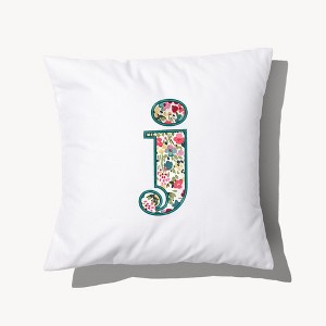 Personalization Mall Boho Floral Initial Embroidered Applique Throw Pillow - 1 of 3