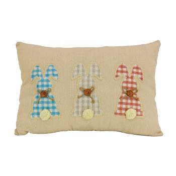 National Tree Company Plaid Bunnies Decorative Pillow, Beige, Easter Collection, 18 Inches
