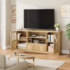 TV Stand Fits TV up to 72'', Wave Pattern Entertainment Center with 2 Glass Door Cabinets, TV Media Console with 2 Open Doors (Natural) - 2 of 4