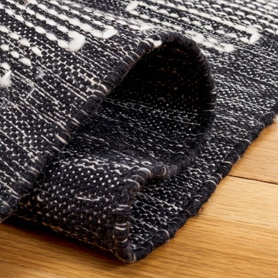 Bohemian Nomad Black and Ivory Handwoven Kilim Rug - 5' x 8'