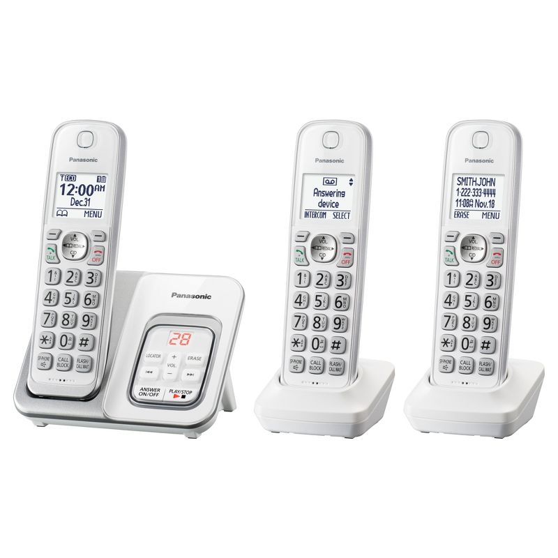 Panasonic Cordless Telephone with Digital Answering Machine 3 Handsets - White (KX-TGD533W), 1 of 4