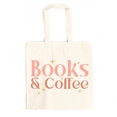 City Creek Prints Books And Coffee Stars Canvas Tote Bag - 15x16 - Black