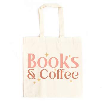 City Creek Prints Books And Coffee Stars Canvas Tote Bag - 15x16 - Black