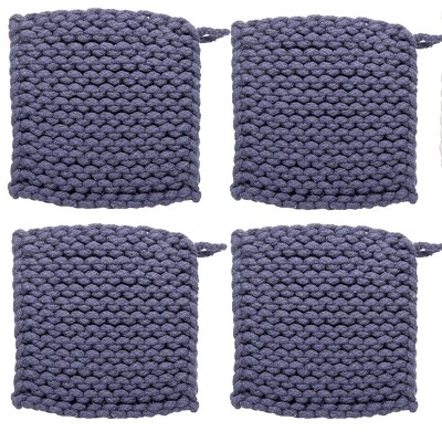 TAG Blue Crocheted Cotton Trivet Potholder – 8"x8", Heat-Resistant with Hanging Loop, Machine Washable, Protect Hands and Surfaces Set of 4