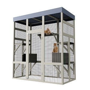 70'' Large Catio Outdoor Cat Enclosure with Perches and Condos, Wood Cat Patio with Waterproof Roof, Feral Cats Shelter 5 Platforms & 2 Resting Box - 1 of 4