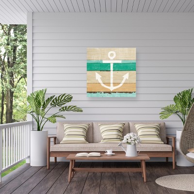 Beachscape Anchor Green Outdoor Canvas Wall Art with Wood Frame