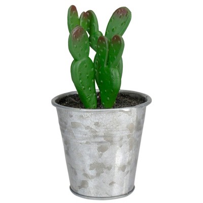 Northlight 3.5" Tropical Cactus in Tin Pot Artificial Potted Plant - Green/Red