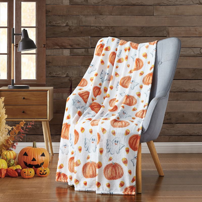 Kate Aurora Halloween Friendly Ghosts, Pumpkins & Candy Corns Oversized Accent Throw Blanket - 50 In. W X 70 In. L, 1 of 3