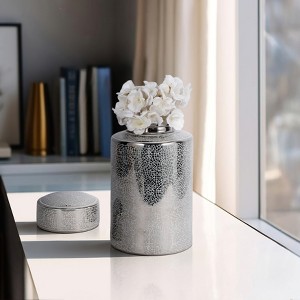 Modern Ceramic Decorative Jar with Crackle Glaze Finish - Metallic Storage Container for Home, Office, Bedroom & Living Room Décor - 1 of 4