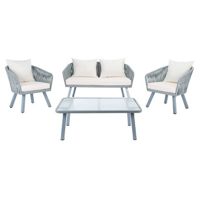 Jorda 4pc Rope Living Set - Gray/Beige - Safavieh