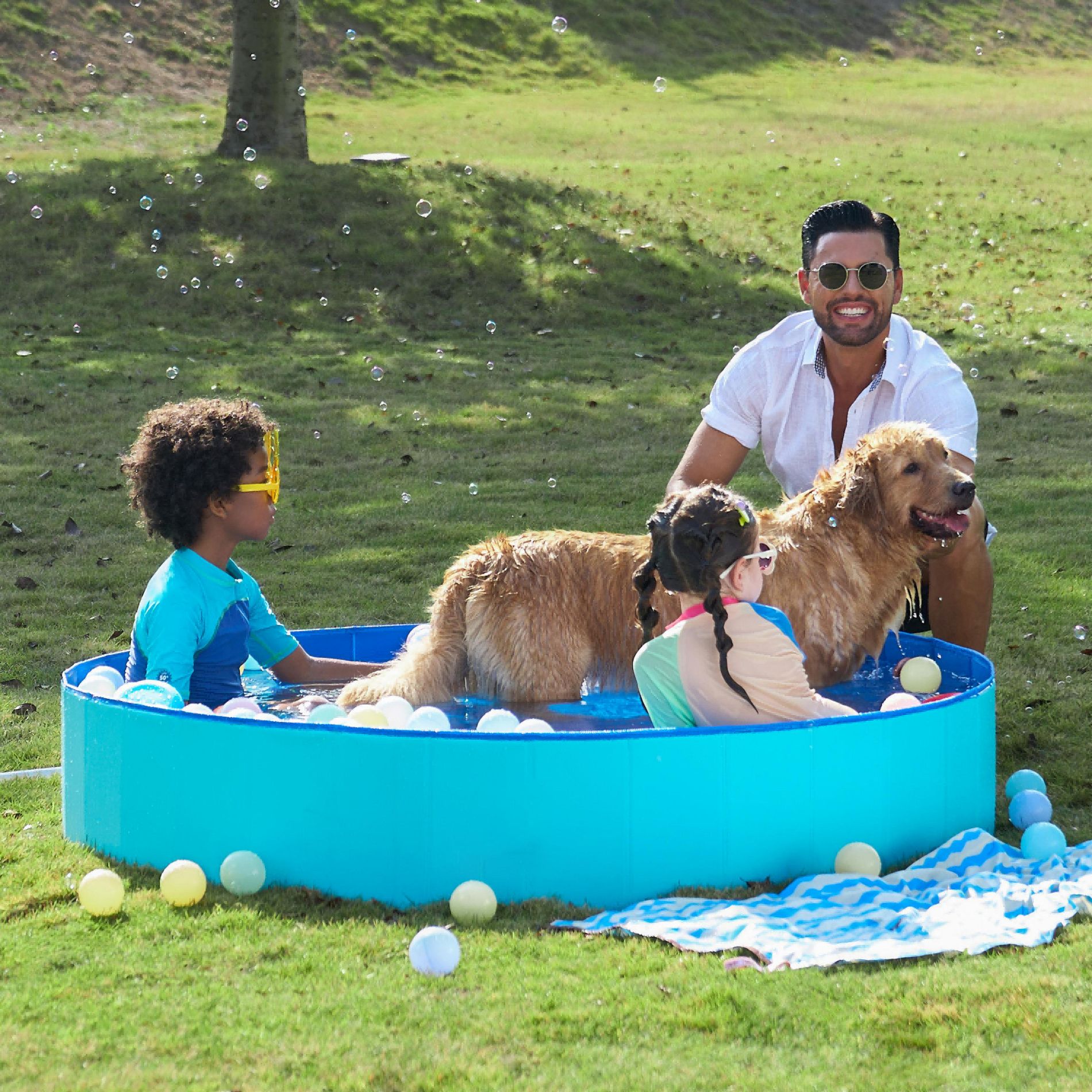 Joyfy 63" x 12" Foldable Pet Pool, Portable Dog Kid Swimming Pool for Indoor/Outdoor Use, Anti-Slip Pets Bath Tub Suitable for Kids Toddler Blue