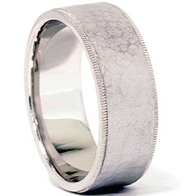 Pompeii3 Mens 14K White Gold Comfort Fit Hammered Wedding Band