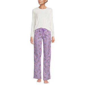 Lands' End Women's Pajama Set Knit Long Sleeve T-Shirt and Flannel Pants - 1 of 3