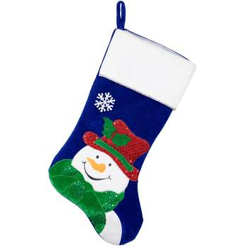 Northlight 20" Royal Blue Embroidered Velveteen Snowman Christmas Stocking with White Cuff