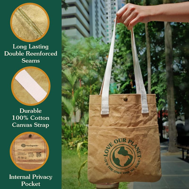 EARTHGRADE Reusable Grocery Lunch Bag  Sustainable & Eco Friendly Washable Paper Totes with Cotton Canvas Handles & Durable Seams, 5 of 9