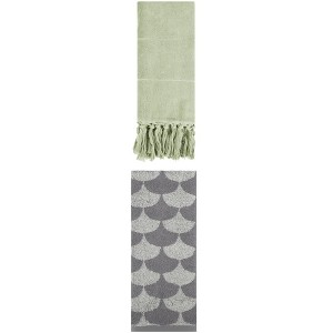 REGALWOVEN 2 Packs Cotton Geometric and Solid Absorbent Soft Hand Towel for Bathroom Kitchen - 1 of 4