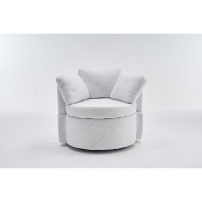 Vynxaria 31.5 Inch Beige Teddy Fabric Rotating Storage Accent Chairs with Back Cushions, 360' Degree Swivel,Ideal for Bedroom and Living Room