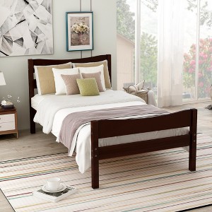 Twim Size Wood Platform Bed with Headboard and Wood Slat Support - 1 of 4