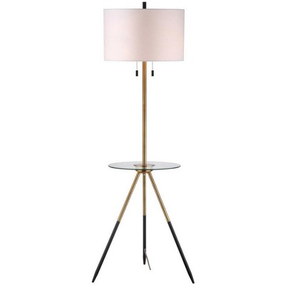 Contemporary Black and Gold Tripod Floor Lamp Side Table