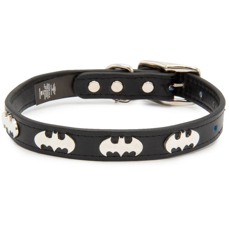 Buckle-Down Vegan Leather Dog Collar - DC Comics Batman Black with Bat Signal Embellishments & Metal Charm, 2 of 4