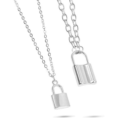 Zodaca 2 Piece Silver Padlock Necklace Chain Set for Punk Rock Party