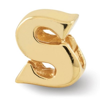 Black Bow Jewelry Letter S Bead Charm in 14k Yellow Gold Plated Sterling Silver