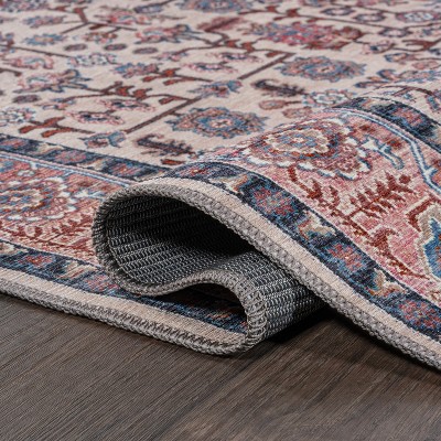 Kemer Persian Washable Chenille Beige/Red/Blue 3 ft. x 5 ft. Area Rug
