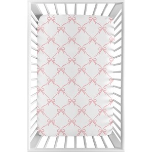 Sweet Jojo Designs Girl Baby Fitted Mini Crib Sheet Ballerina and Ballet Bows Pink and White - 1 of 4